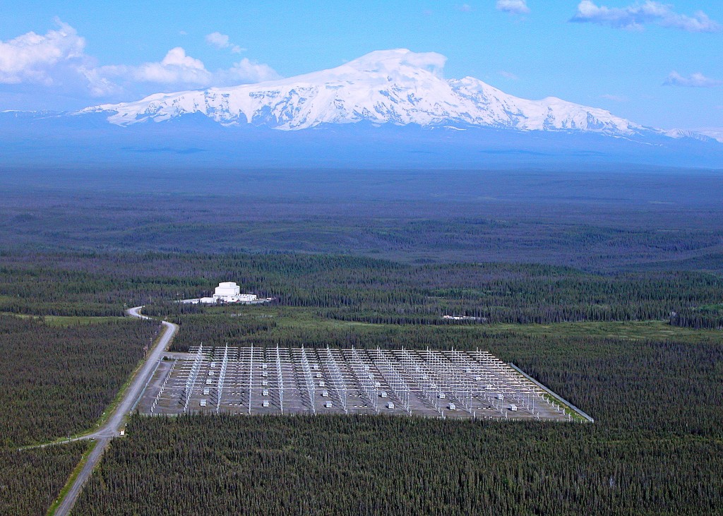 The High Frequency Active Auroral Research Program site, Gakona, Alaska, is pictured with Mount Wrangell in the background. U.S. Air Force photograph